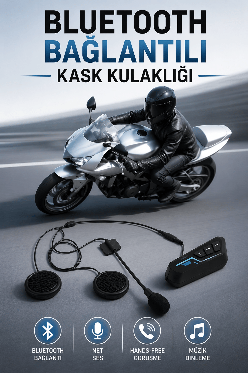 Kask Kulaklığı Motosiklet Intercom Interkom Dinleme Konuşma Özellikli Su Geçirmez