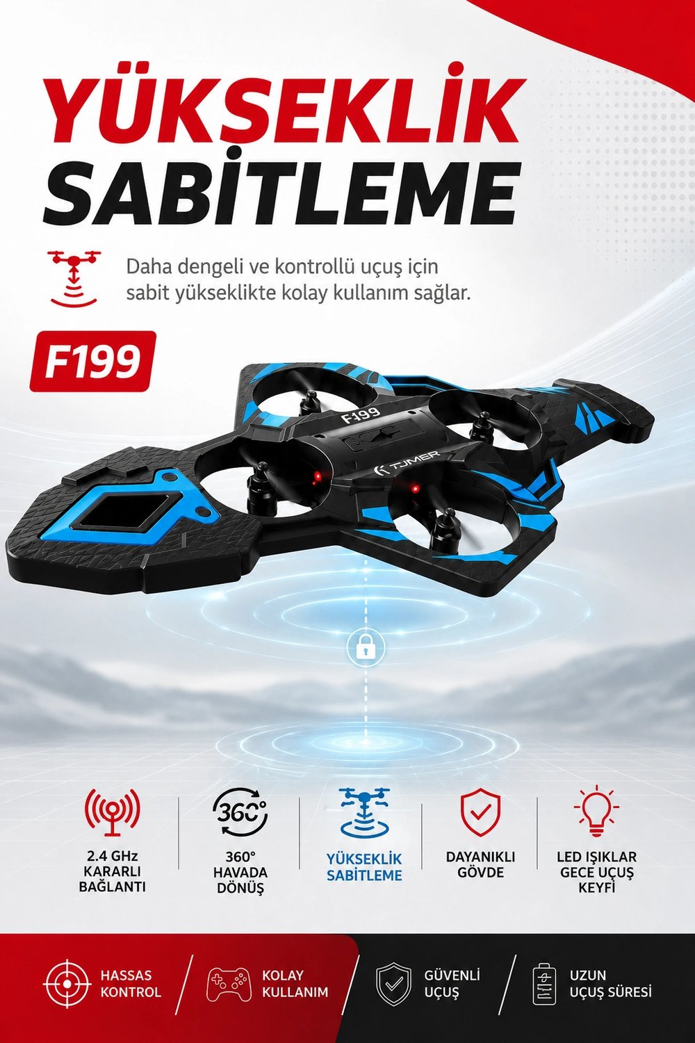 Katlanabilir Tasarımlı Uzaktan Kumandalı Drone 360 Derece Dönüş Ve Işıklı Uçuş Özellikli