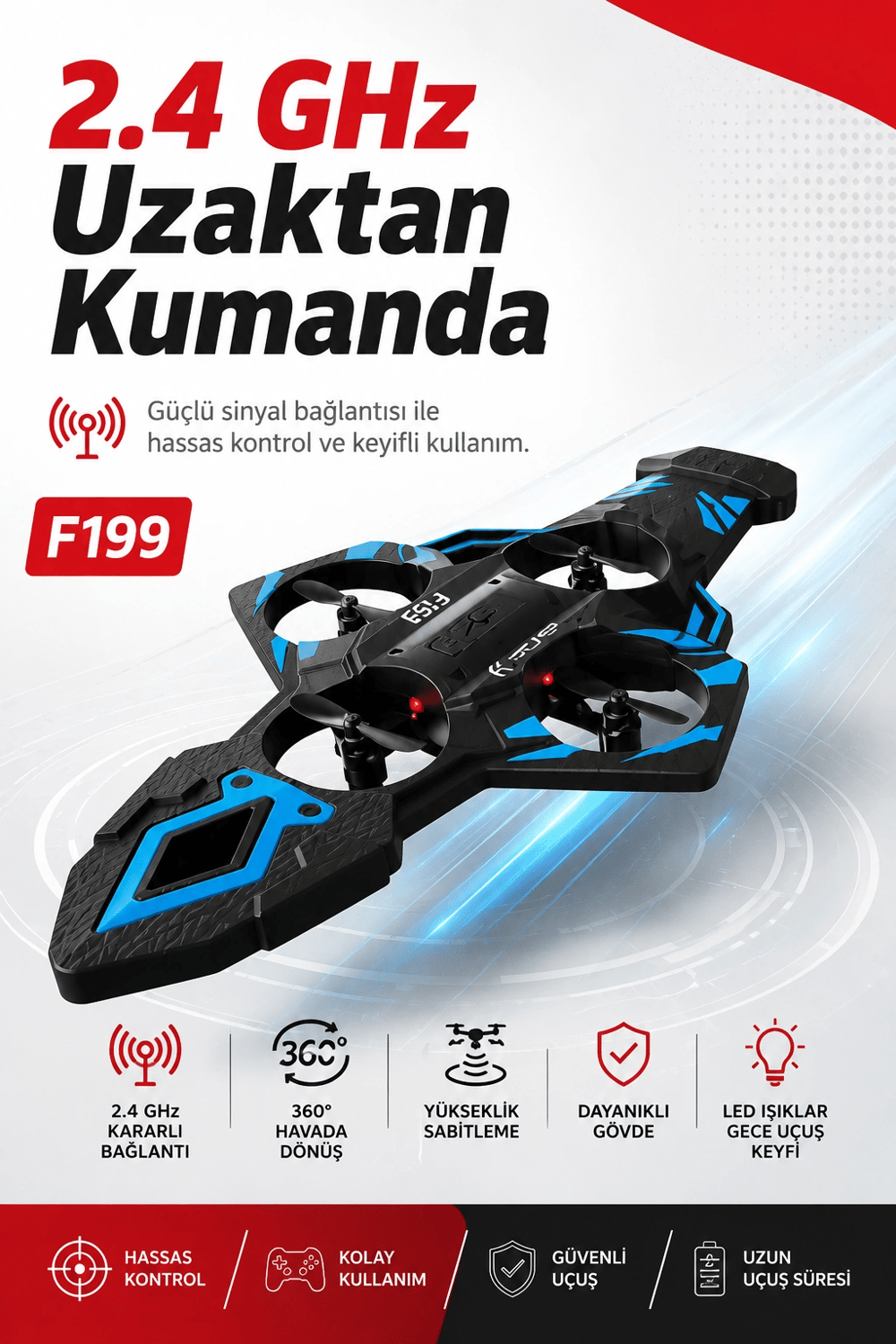 Katlanabilir Tasarımlı Uzaktan Kumandalı Drone 360 Derece Dönüş Ve Işıklı Uçuş Özellikli