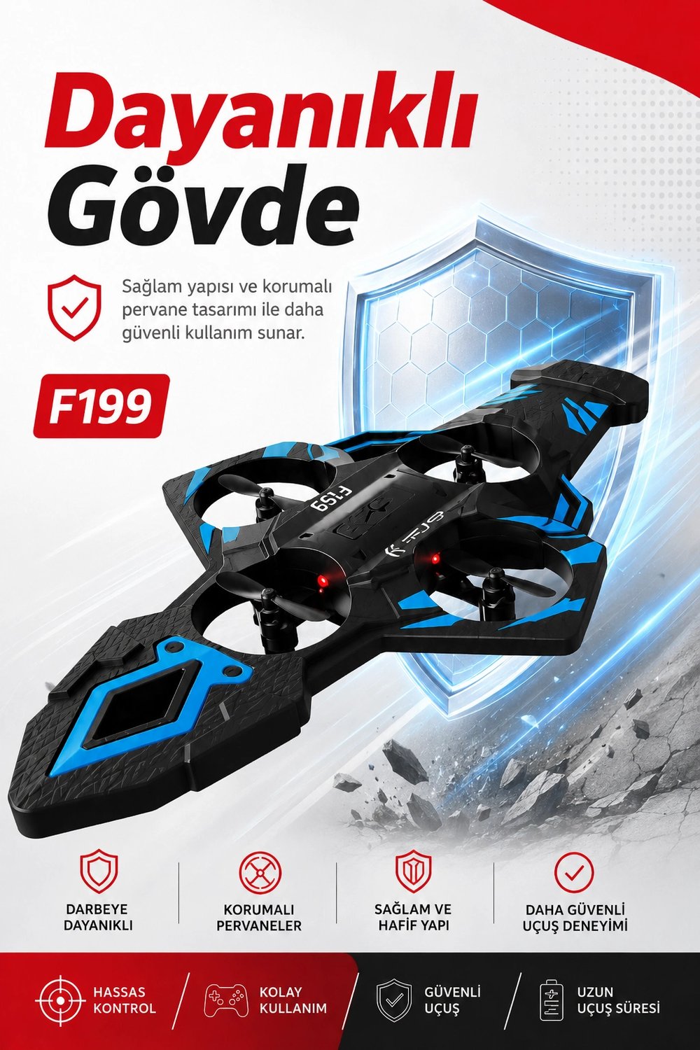 Katlanabilir Tasarımlı Uzaktan Kumandalı Drone 360 Derece Dönüş Ve Işıklı Uçuş Özellikli
