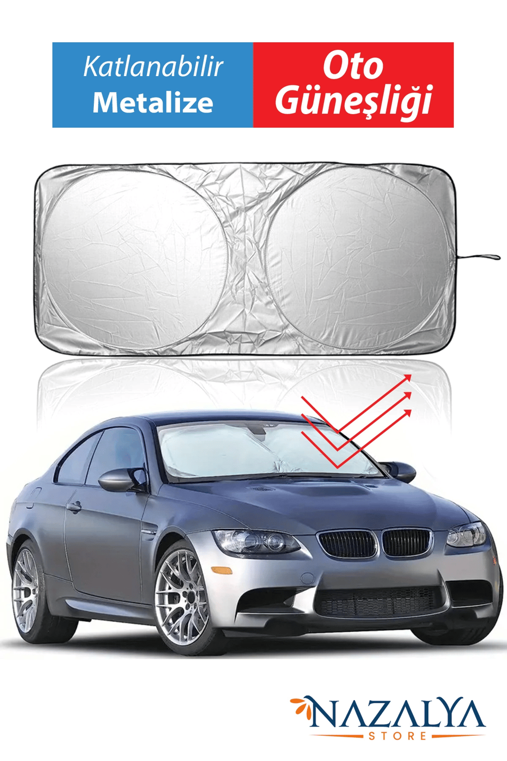 Katlanır Araba Ön Cam Güneşliği Metalize Isı Yalıtımlı Yazlık 150x70cm Otomobil Aksesuarı
