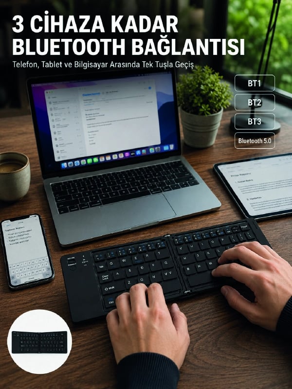 Katlanır Bluetooth Klavye Telefon Tablet Laptop Uyumlu Kablosuz Klavye