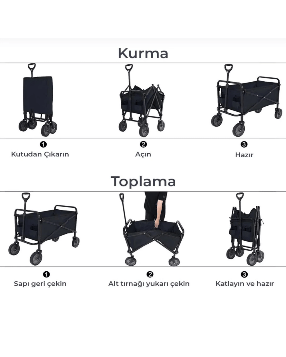 Katlanır Kamp ve Plaj Arabası Büyük Kapasiteli Taşıma Vagonu