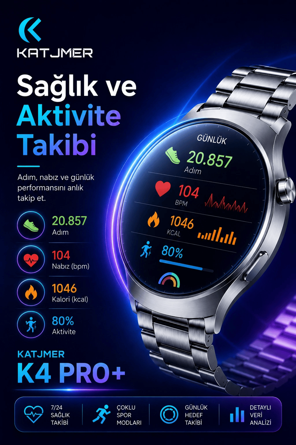 Kavisli Cam Tasarımlı Akıllı Saat AMOLED Ekran Üç Kordonlu Günlük Kullanım Seti