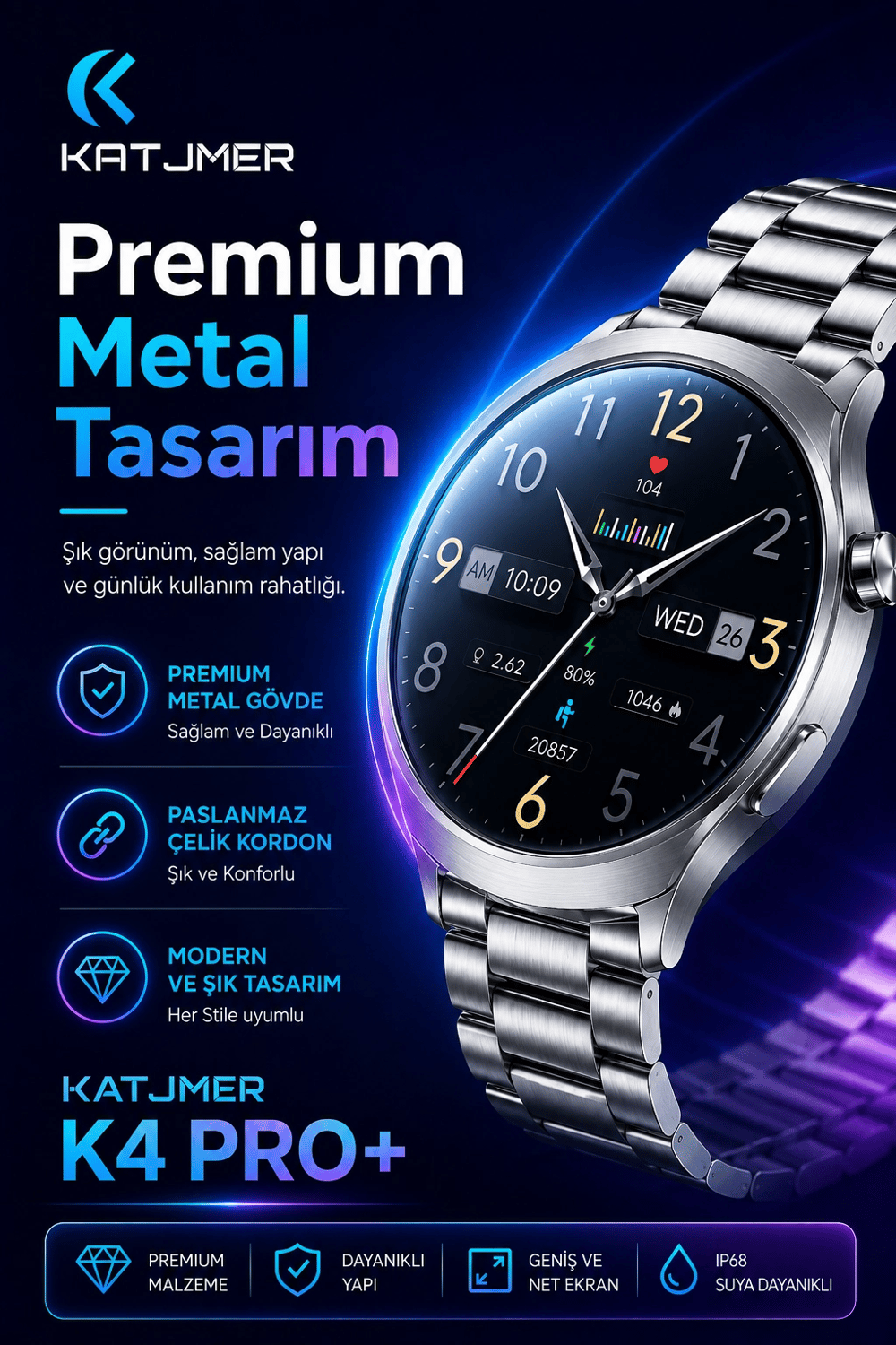 Kavisli Cam Tasarımlı Akıllı Saat AMOLED Ekran Üç Kordonlu Günlük Kullanım Seti