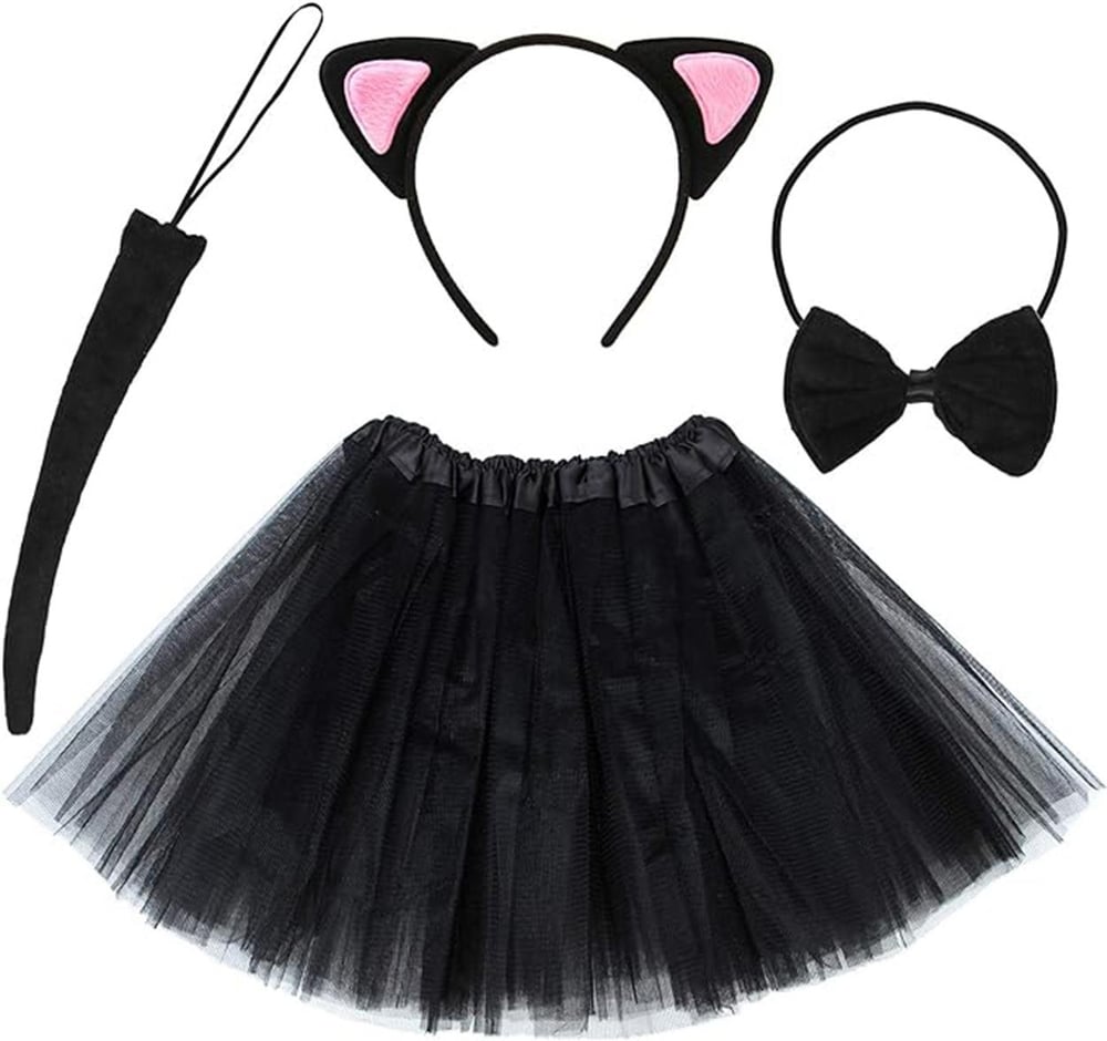 Kedi Kulak Taç Etek Kuyruk ve Papyon 4 lü Set Çocuk Pembe (3936)