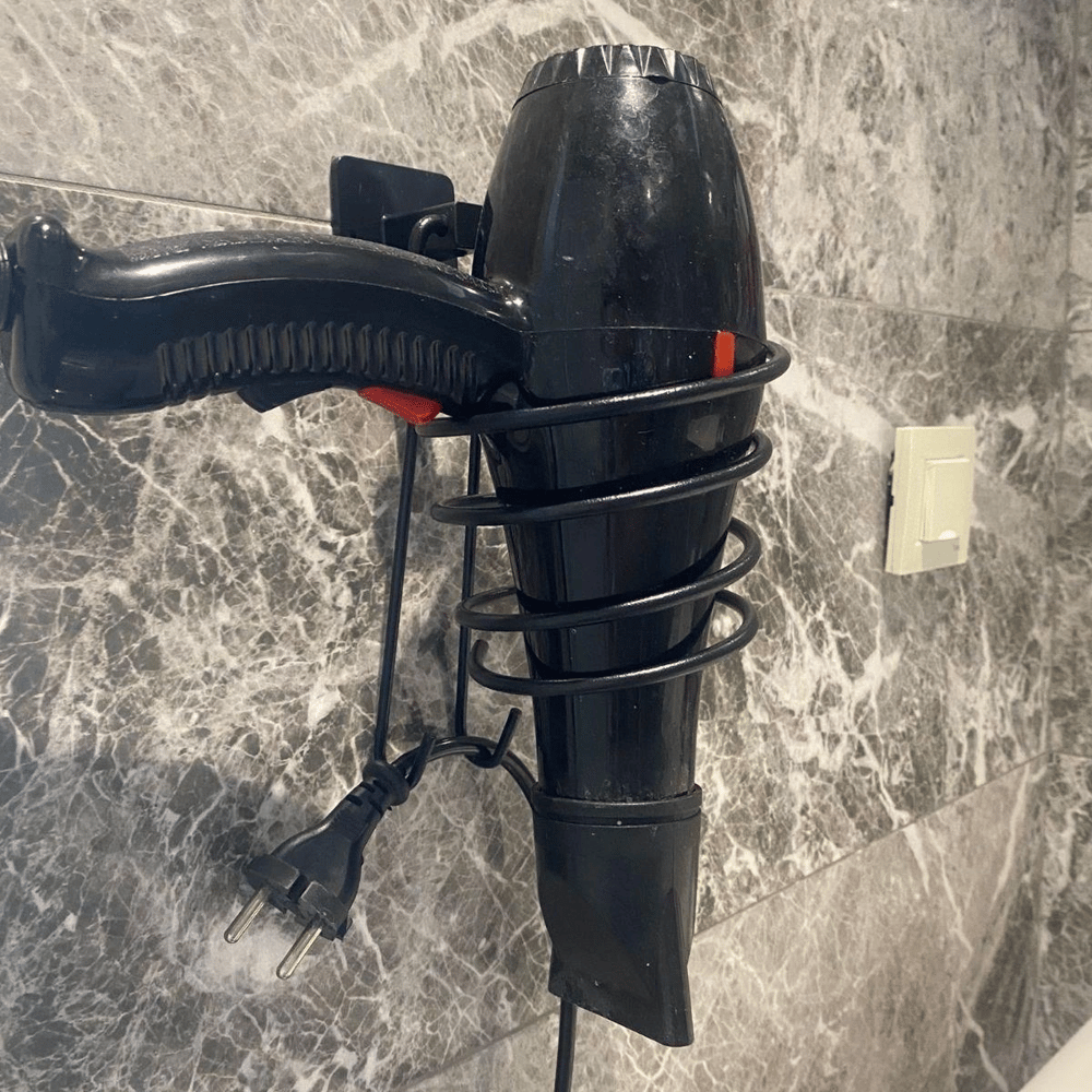 Kendiliğinden Yapışkanlı Siyah Paslanmaz Metal Fön Makinesi Askısı Saç Kurutma Makinesi Tutacağı Bx40