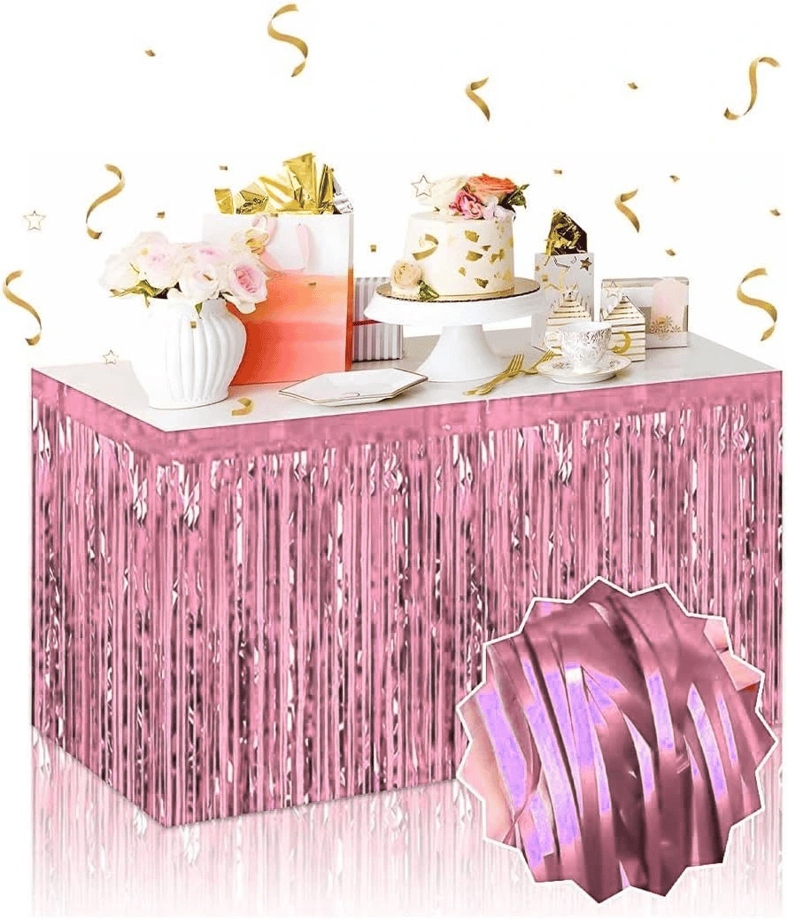 Kendinden Yapışkanlı Rose Gold Metalize Püsküllü Masa Eteği – 75 X 275 Cm Parti Süslemesi