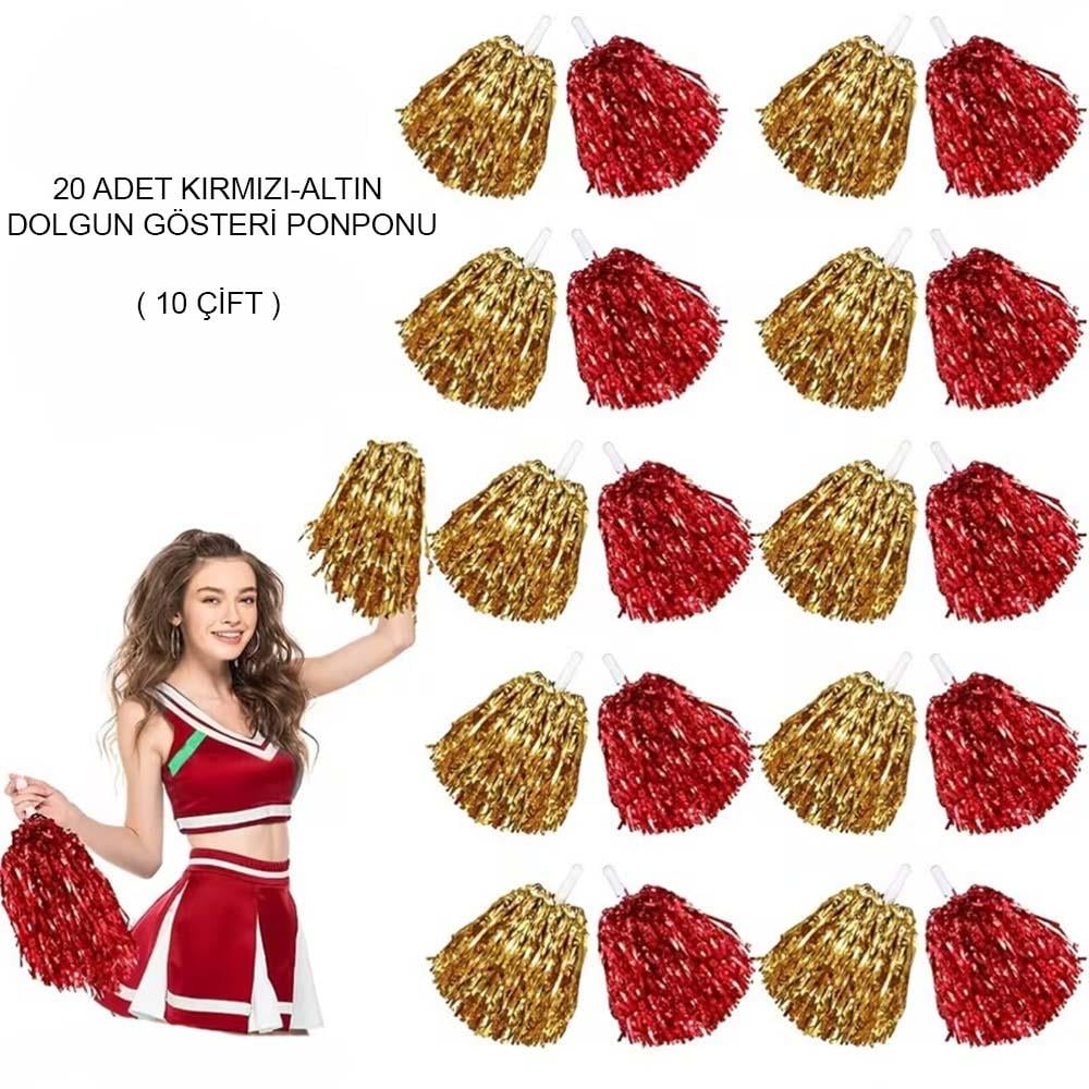 Kırmızı Altın Metalik Dolgun Gösteri Ponponu 20 Adet (10 Çift) (3936)