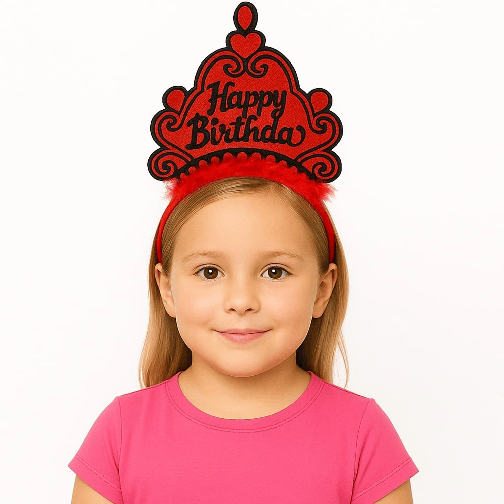 Kırmızı Happy Birthday Prenses Tacı – Doğum Günü Taç Aksesuarı Bx40