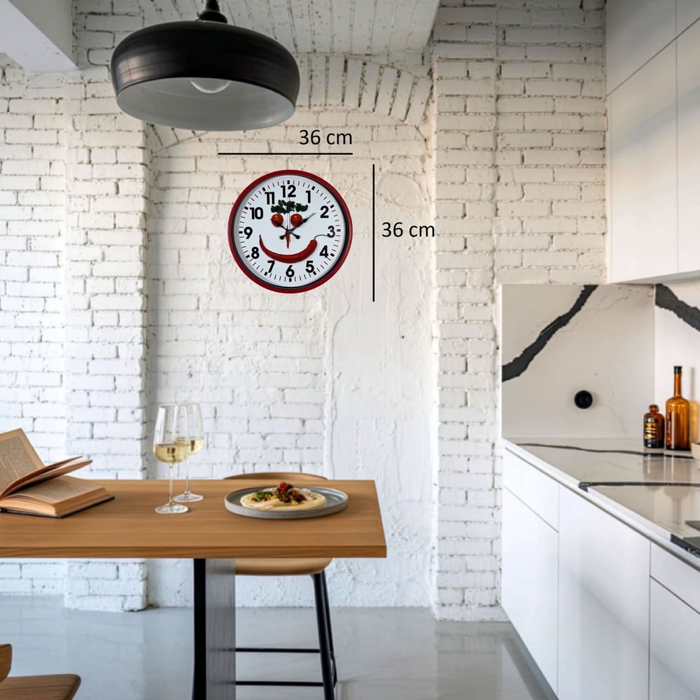 Kırmızı Happy Kitchen 36 Cm Mutfak Duvar Saati