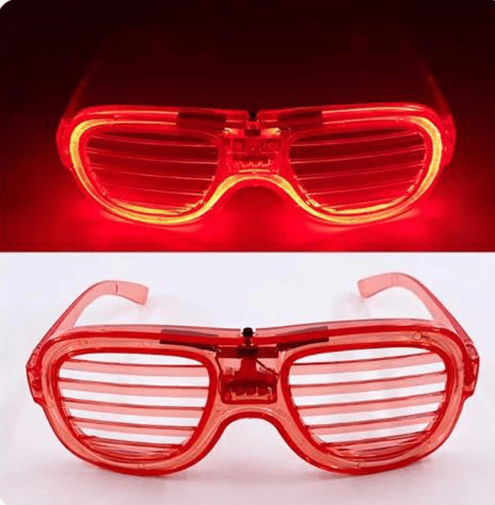 Kırmızı Led Işıklı Parti Gözlüğü - Neon Glow Şerit Gözlük 3 Modlu