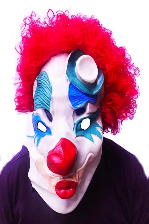 Kırmızı Renk Afro Bonus Peruklu Palyaço Lateks Et Maske (3936)