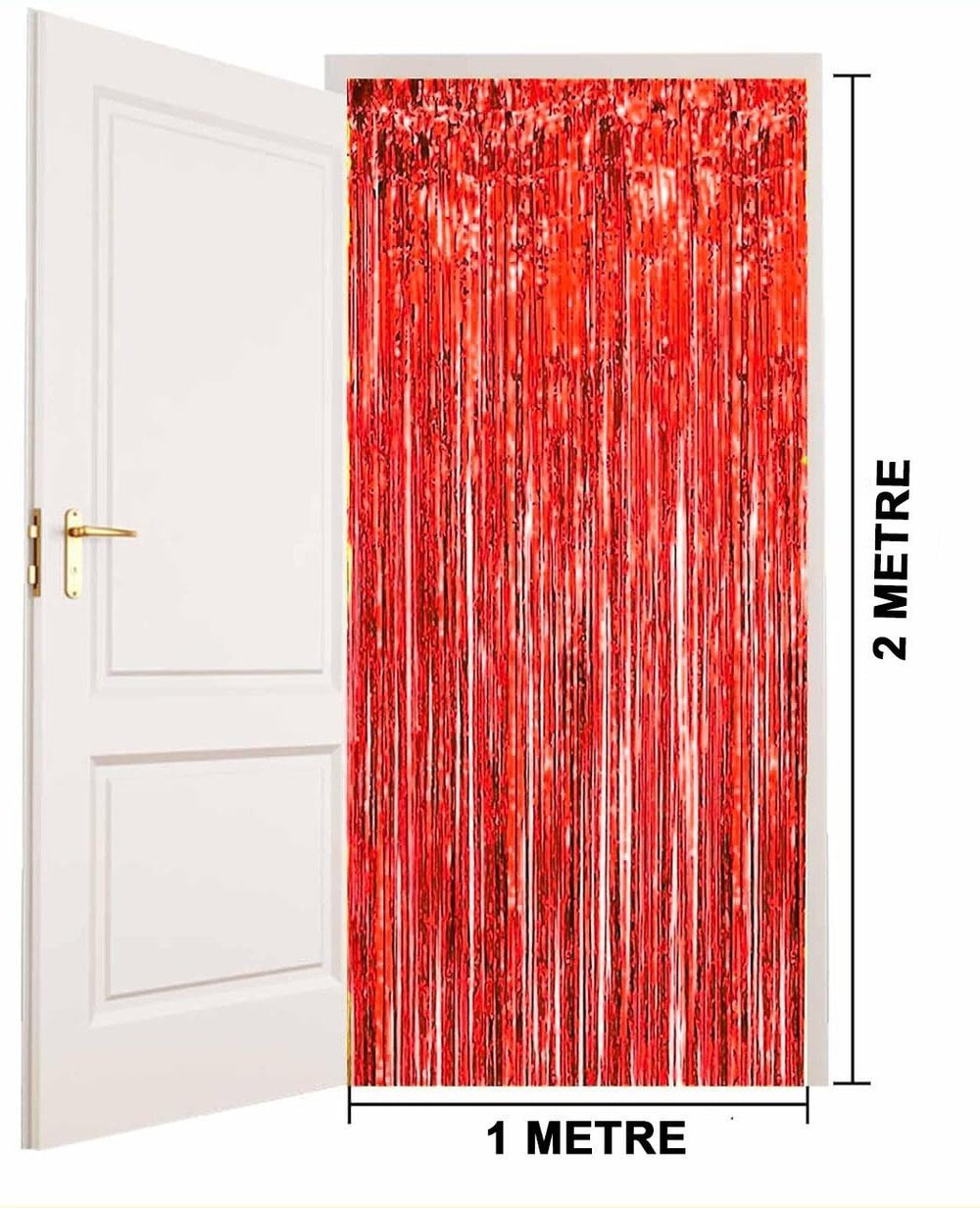 Kırmızı Renk Ekstra Metalize Parlak Saçaklı Arka Fon Perde İthal A Kalite 1x2 Metre (3936)