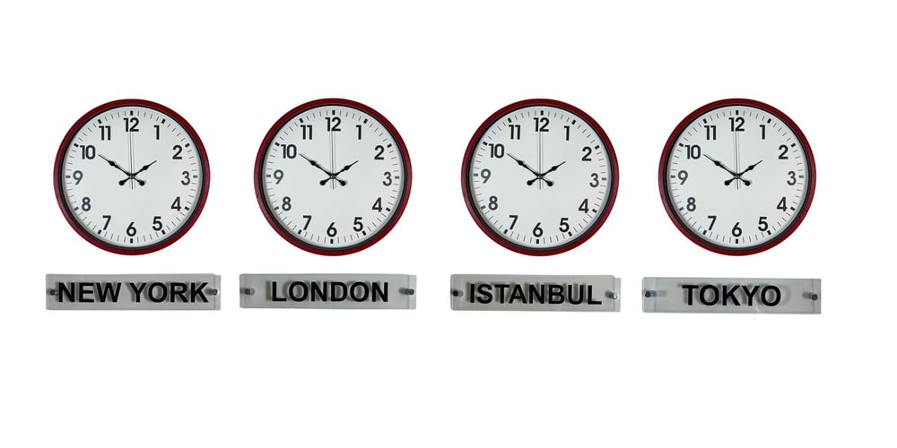 Kırmızı Seri 36 Cm 4 lü Tabelalı Dünya Saatleri