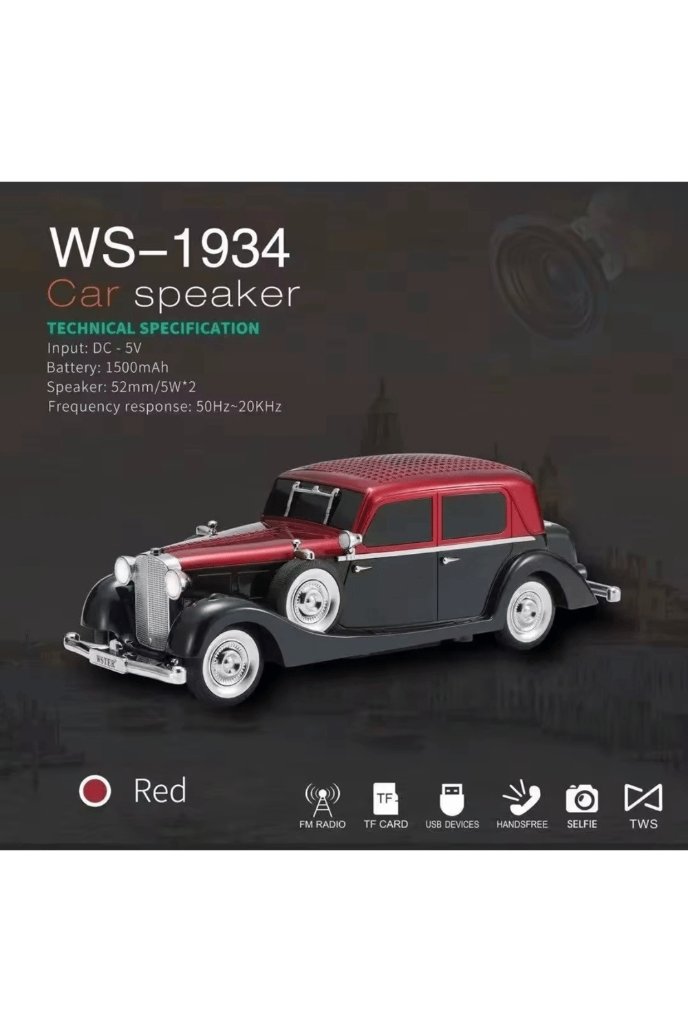 Kırmızı bluetooth hoparlör şarjlı, FM radyo, SD kart, USB, çoklu bağlantı, 1 yıl garantili