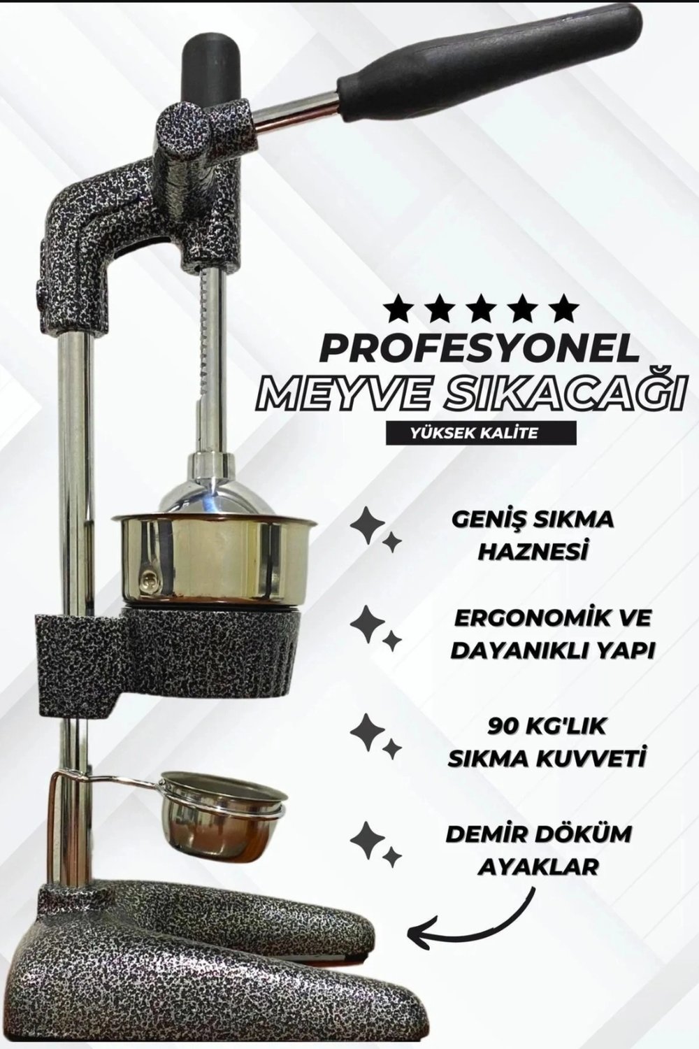 Kollu narenciye nar portakal sıkacağı demir döküm siyah 2 yıl garantili klasik stil