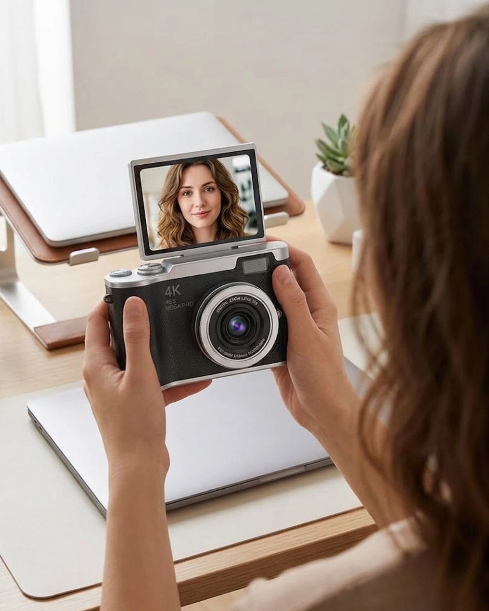 Kompakt 4K Dijital Kamera 48 MP Sensör 8X Zoom Flip Ekran Vlog ve Selfie Uyumlu