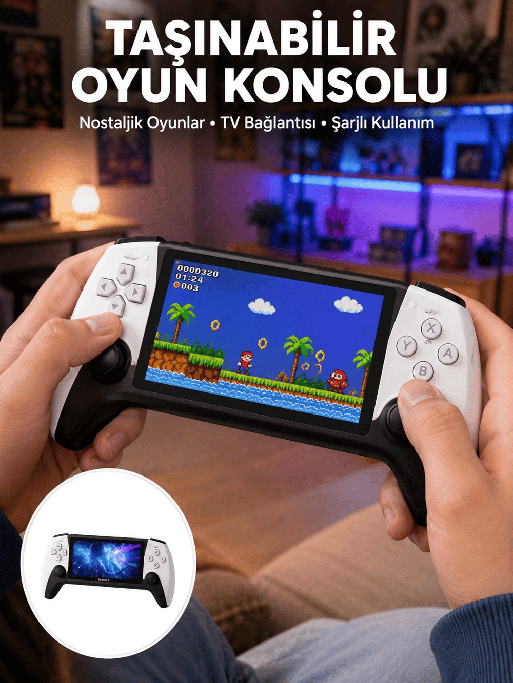 Kompakt ve Hafif Retro Oyun Konsolu 1000 Klasik Oyun Dahil