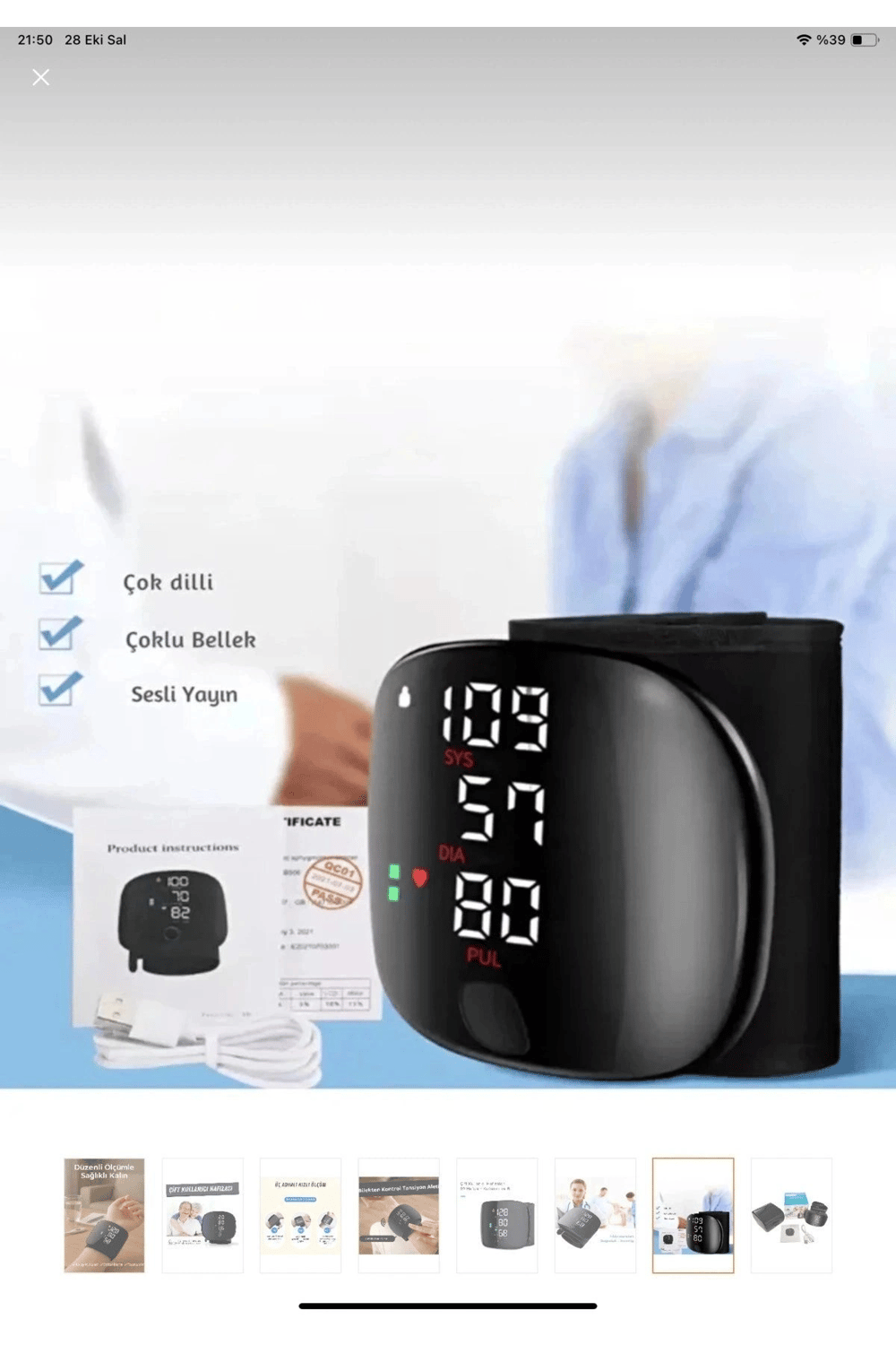 Konuşan Sesli Şarjlı Tansiyon Aleti Profil Kayıtlı Lcd Dokunmatik Ekran