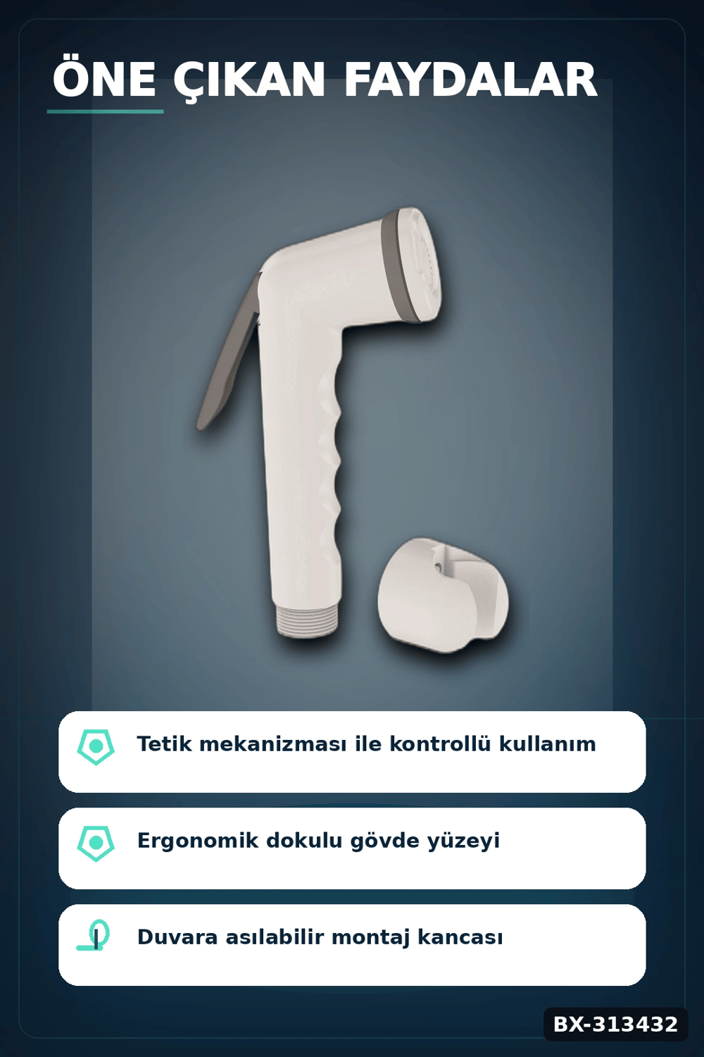Köşeli Taharetmatik Şattaf Başlık - Beyaz Gri Plastik - Banyo Aksesuarı BX-313432