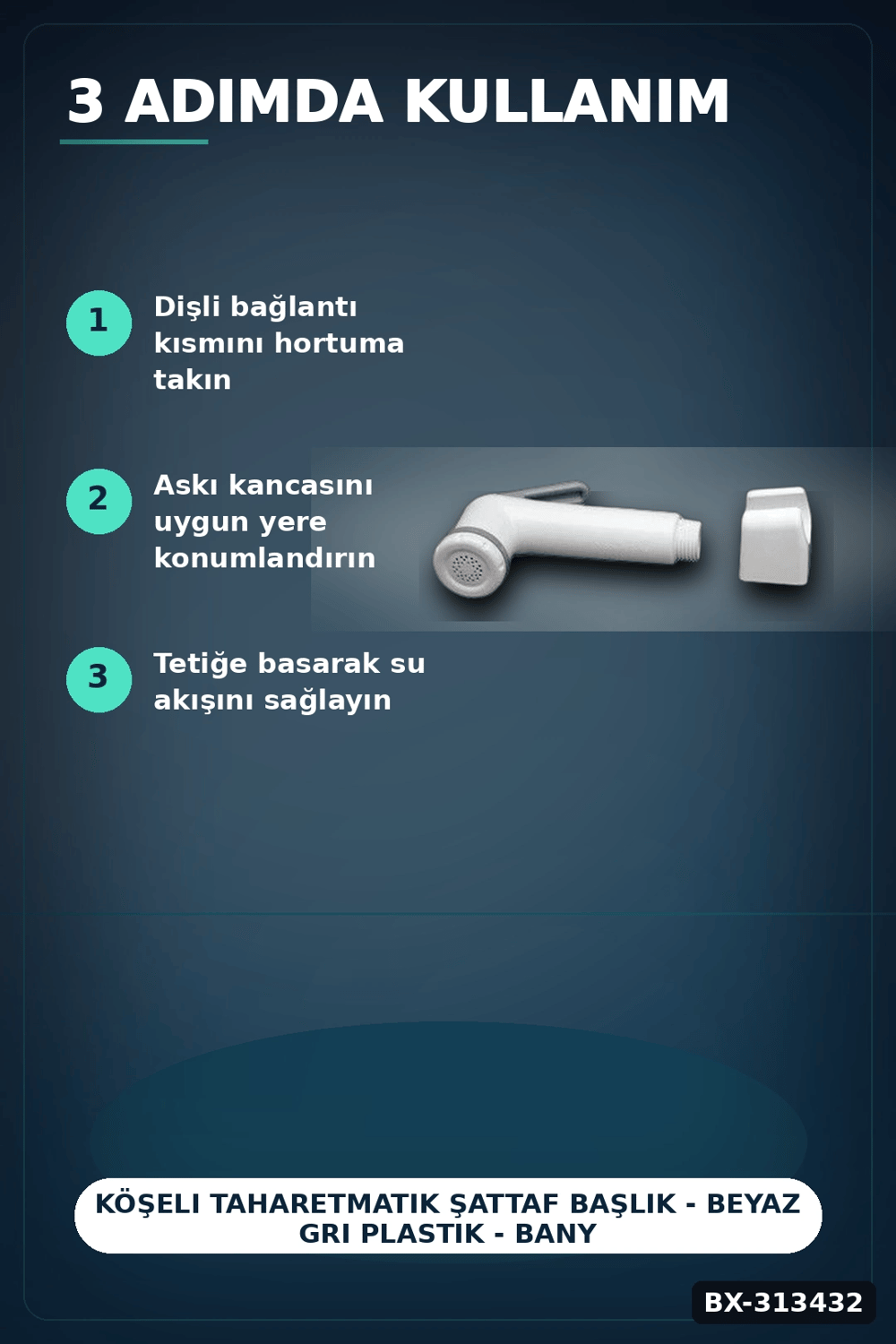 Köşeli Taharetmatik Şattaf Başlık - Beyaz Gri Plastik - Banyo Aksesuarı BX-313432