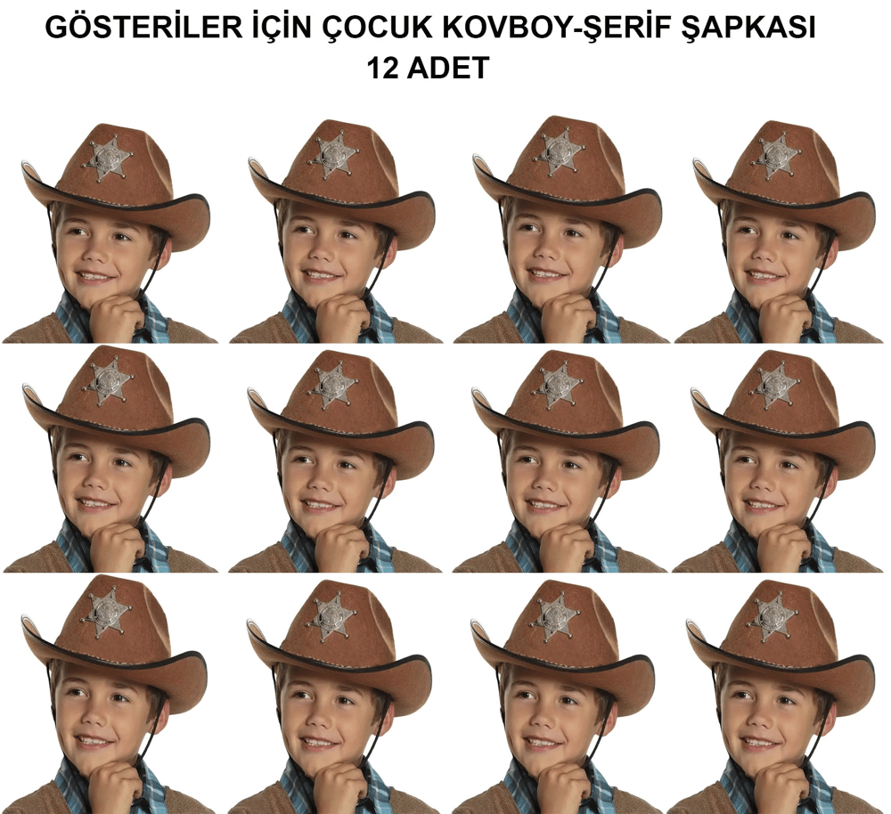 Kovboy Şerif Şapkası Kahve 12 Adet - Kostüm, Parti ve Gösteri Şapkası