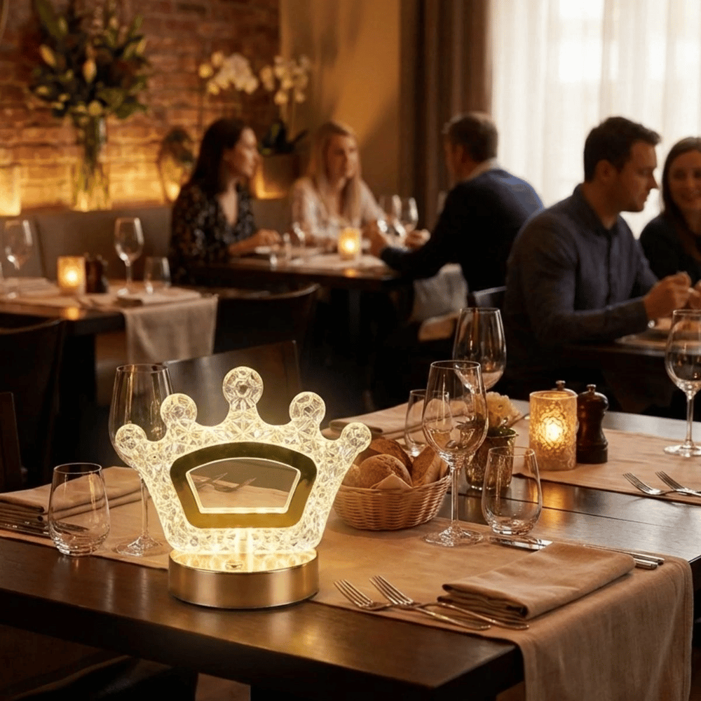 Kral Tacı Model Kristal Led Masa Lambası – Dokunmatik, 3 Renk Işık Modlu, Şarjlı Mini Dekoratif Gece Lambası Bx40