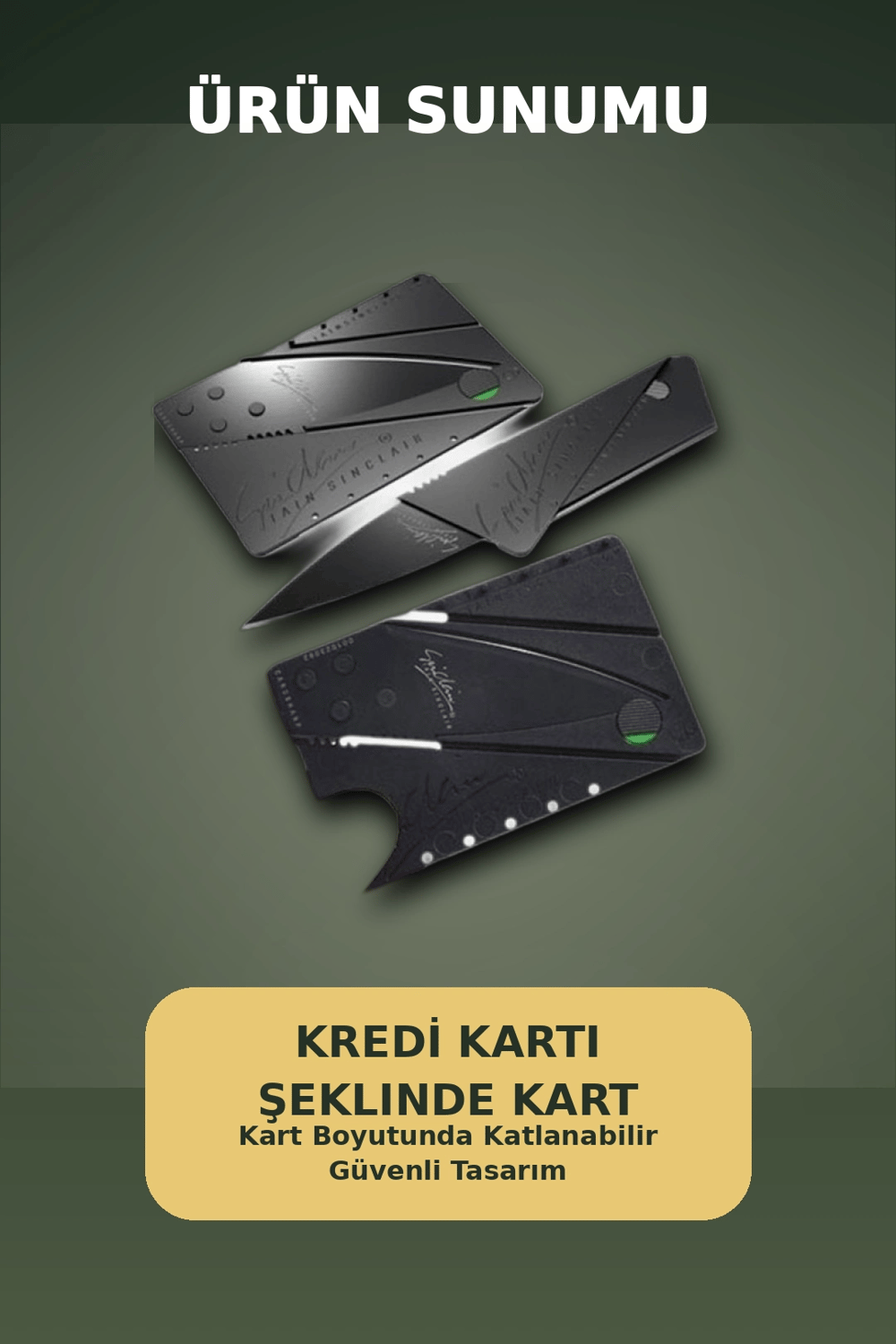 Kredi Kartı Boyutunda Katlanabilir Güvenlik Bıçağı Çift Uçlu Cüzdan Tipi Çakı