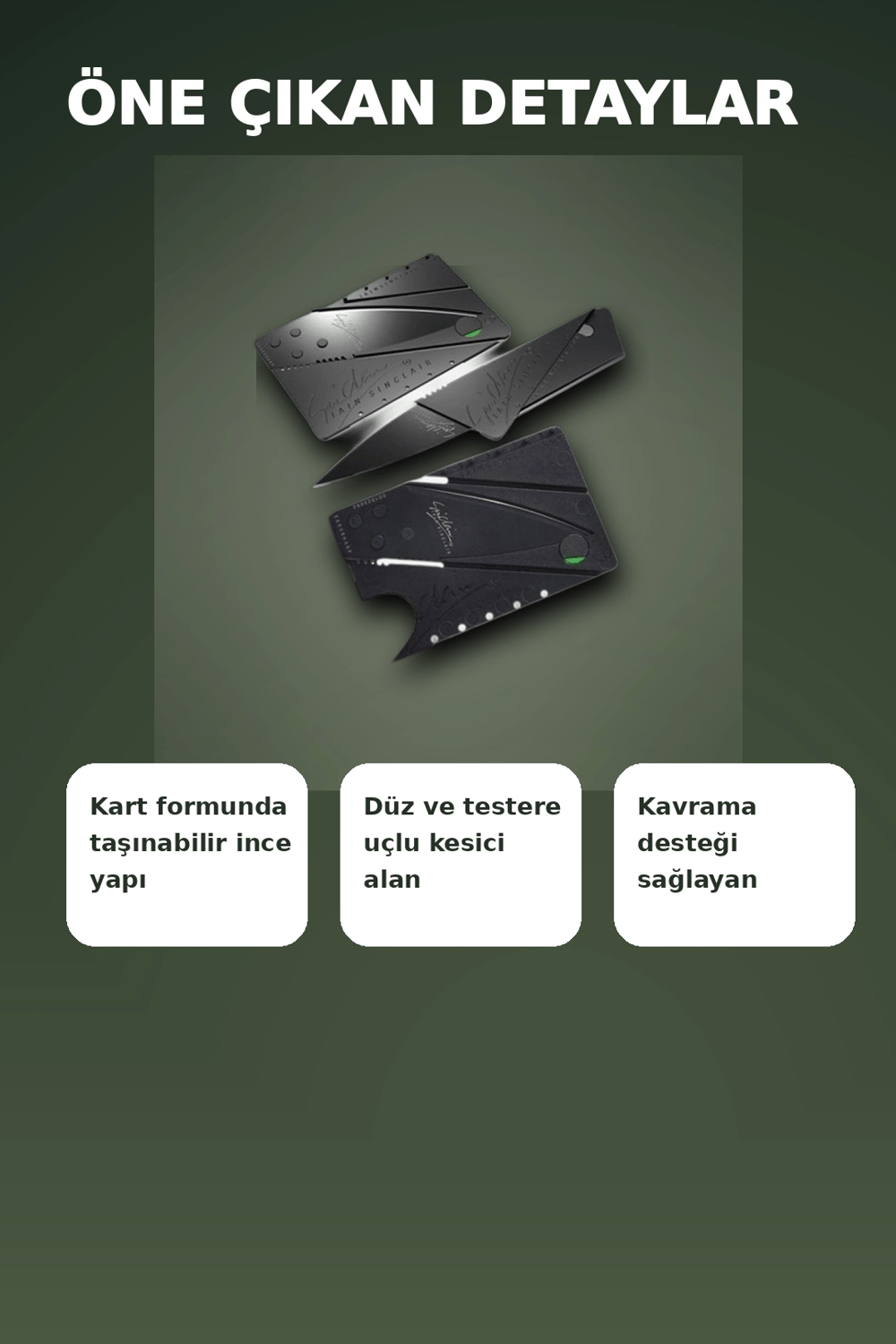 Kredi Kartı Boyutunda Katlanabilir Güvenlik Bıçağı Çift Uçlu Cüzdan Tipi Çakı