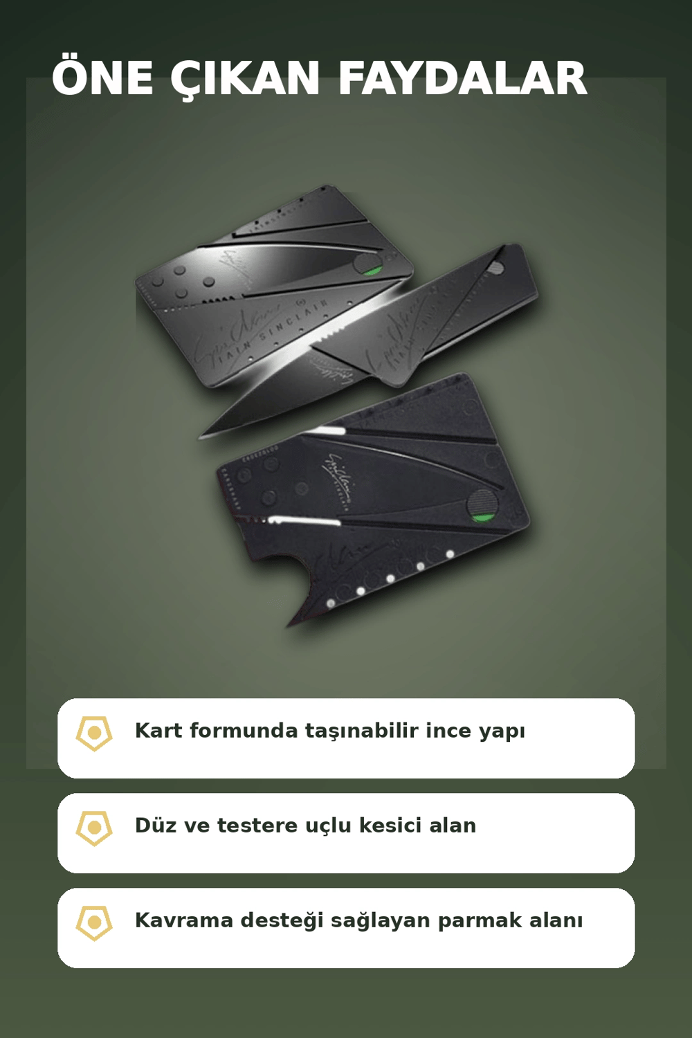 Kredi Kartı Boyutunda Katlanabilir Güvenlik Bıçağı Çift Uçlu Cüzdan Tipi Çakı