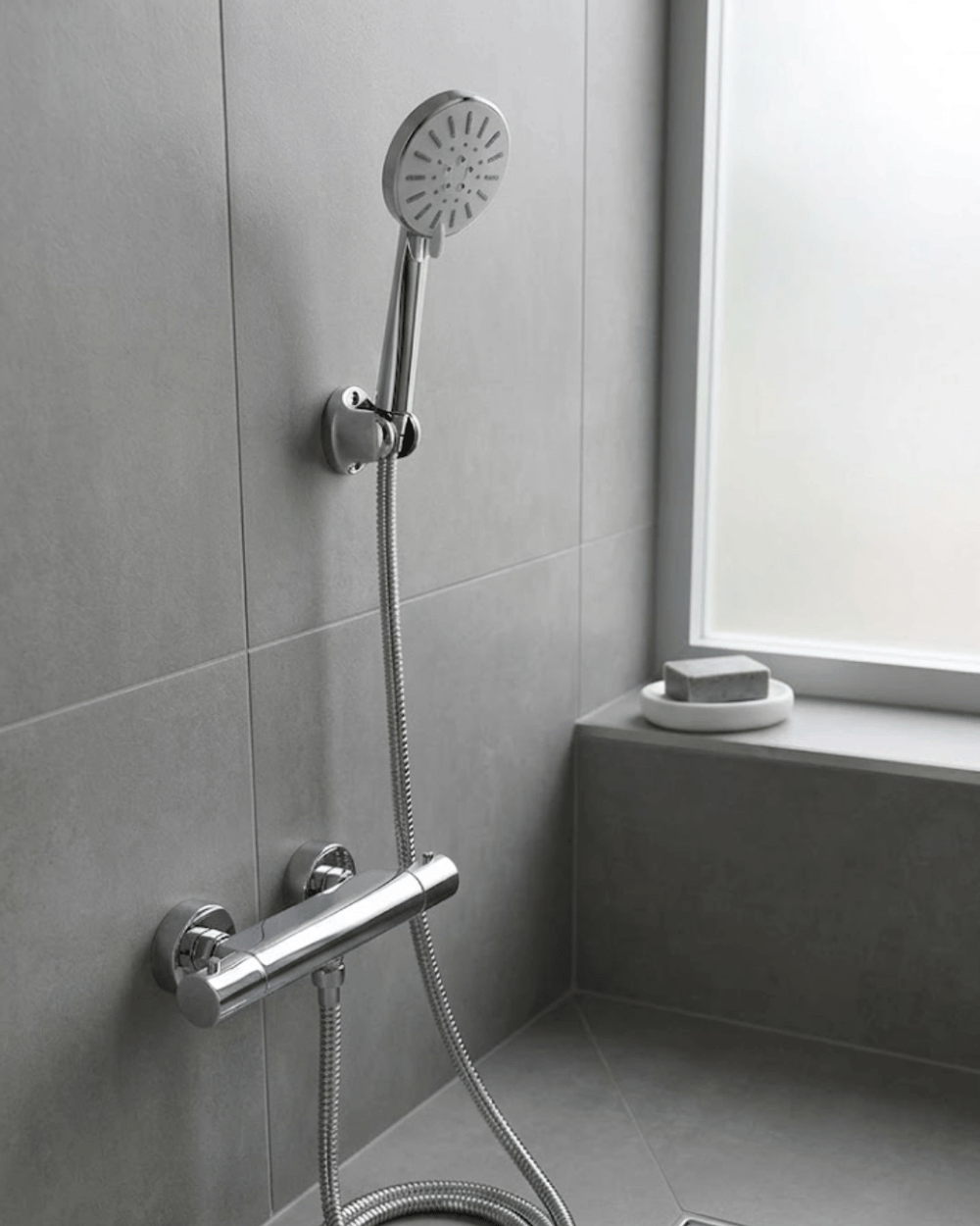 Krem Duş Başlığı Seti 4 Kademeli El Duşu Spiral Hortumlu Banyo Seti