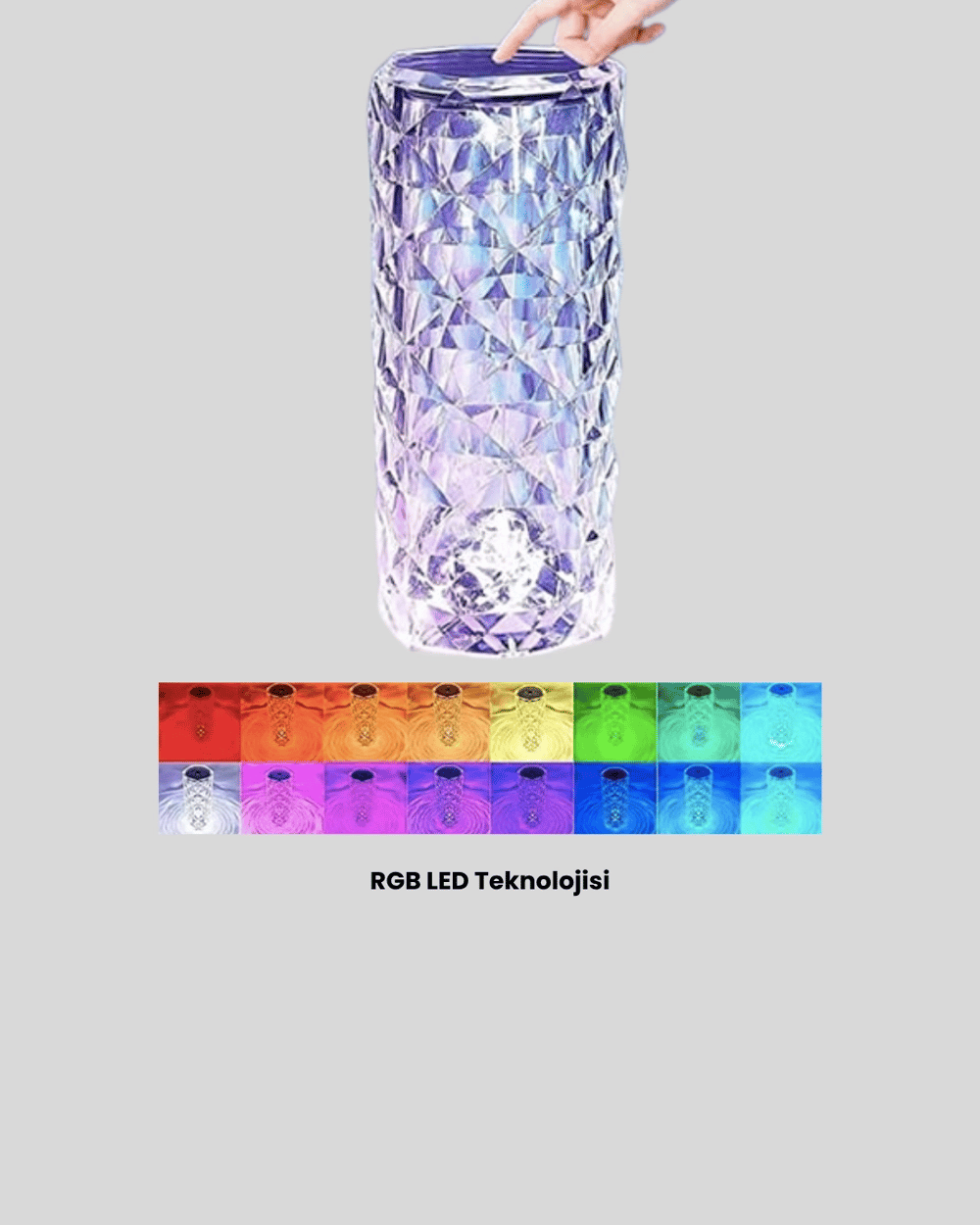 Kristal Tasarımlı RGB LED Gece Lambası – Kumandalı, Renk Değiştiren Dekoratif Işık