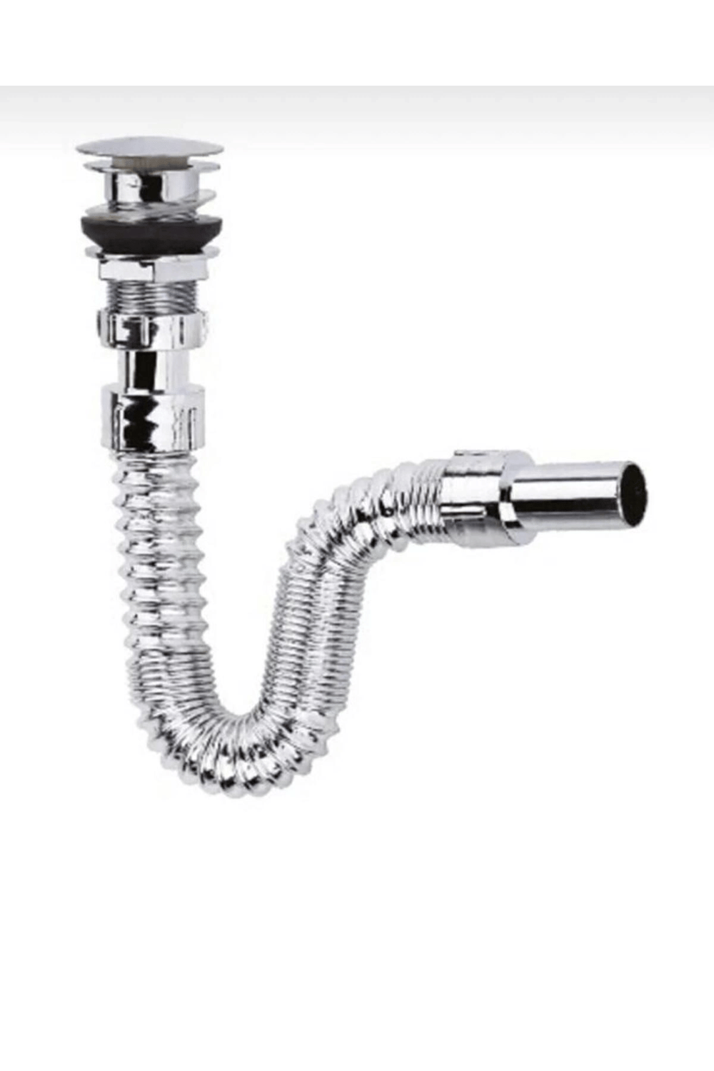 Krom Basmalı Sifon -Körüklü Sifon Bas Stoplu Lavabo Mutfak Sifonu-Paslanmaz