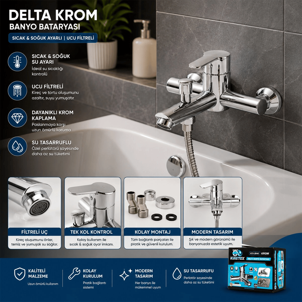 Krom Delta Banyo Bataryası Aç Kapa Ktx-2640 Bx40