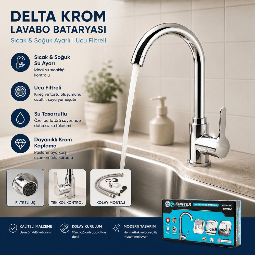 Krom Delta Lavabo Bataryası Aç Kapa Ktx-2639 Bx40