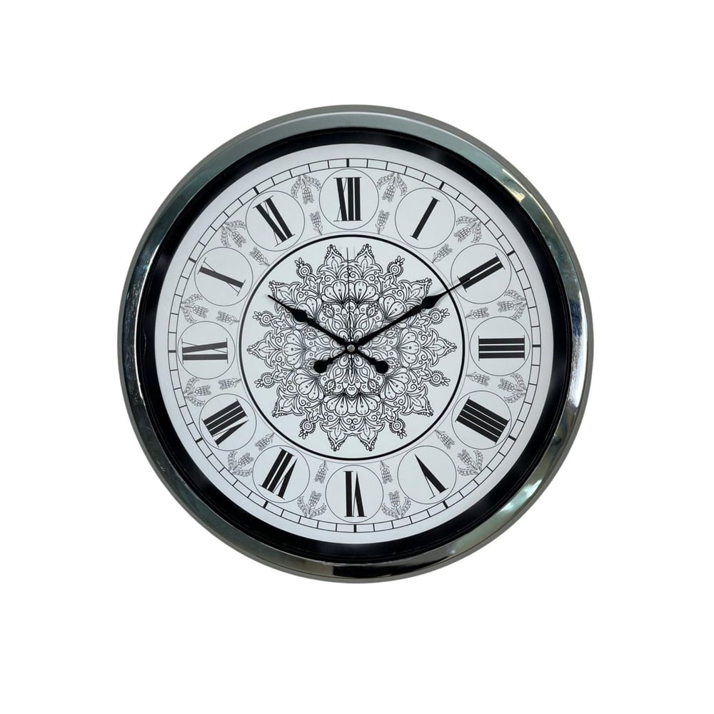 Krom Motifli Dekoratif 52 Cm Metal Duvar Saati
