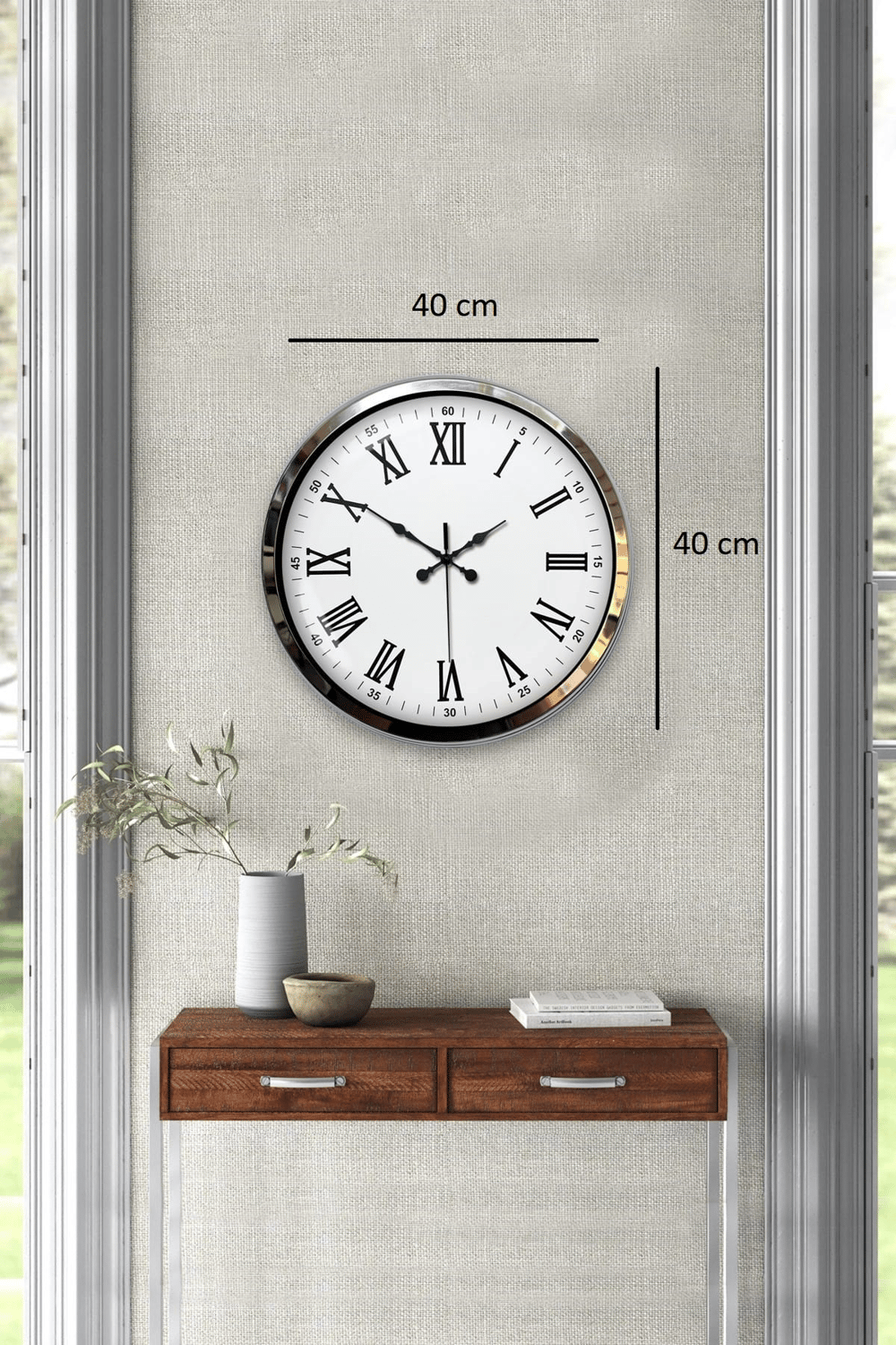 Krom Roma Rakamlı 40 Cm Metal Modern Duvar Saati