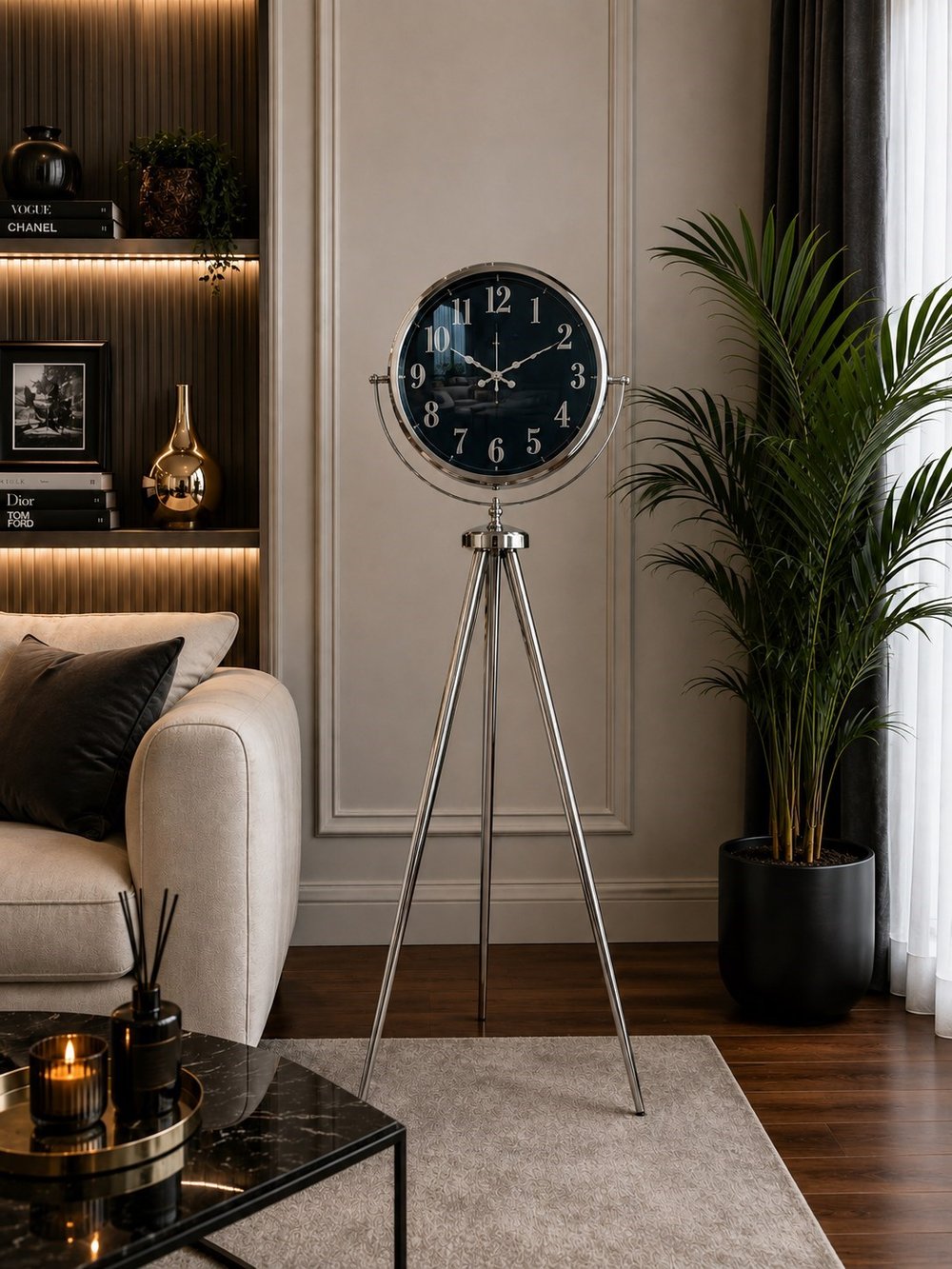 Krom Royal Aynalı Tripod 150 x 45 Cm Ayaklı Saat