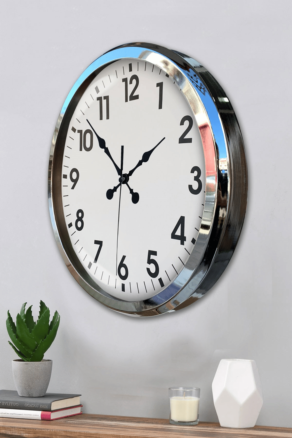 Krom Şıklık 52 Cm Metal Modern Duvar Saat