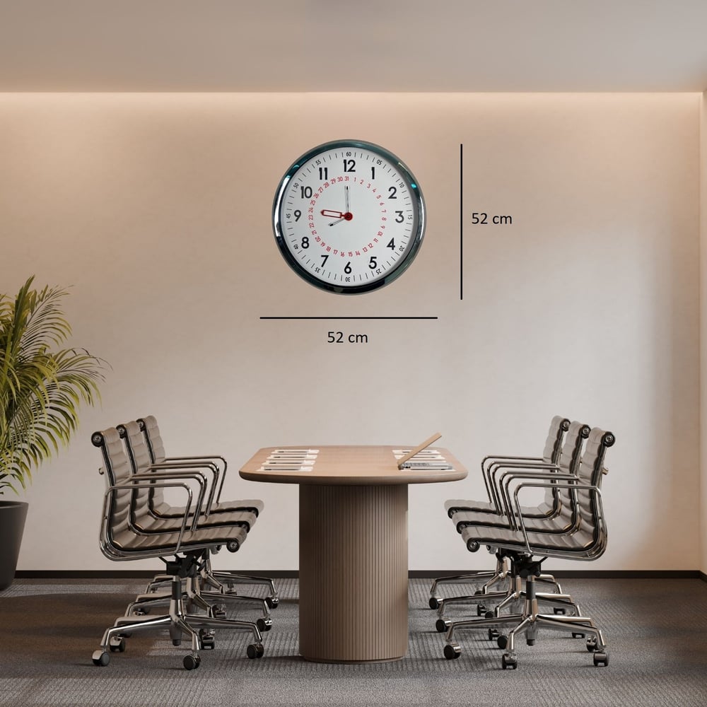 Krom Takvimli 52 x 52 Cm Metal Duvar Saati