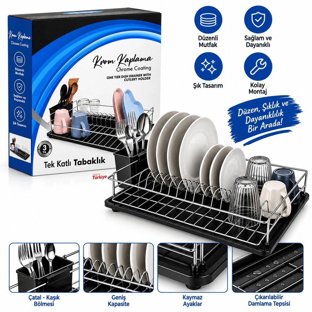 Krom Tek Katlı Tabaklık - Bulaşıklık Bx40