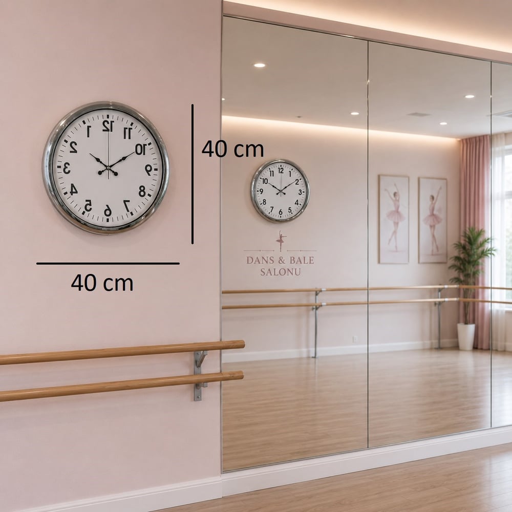 Krom Ters Zaman 40 x 40 Cm Metal Duvar Saati