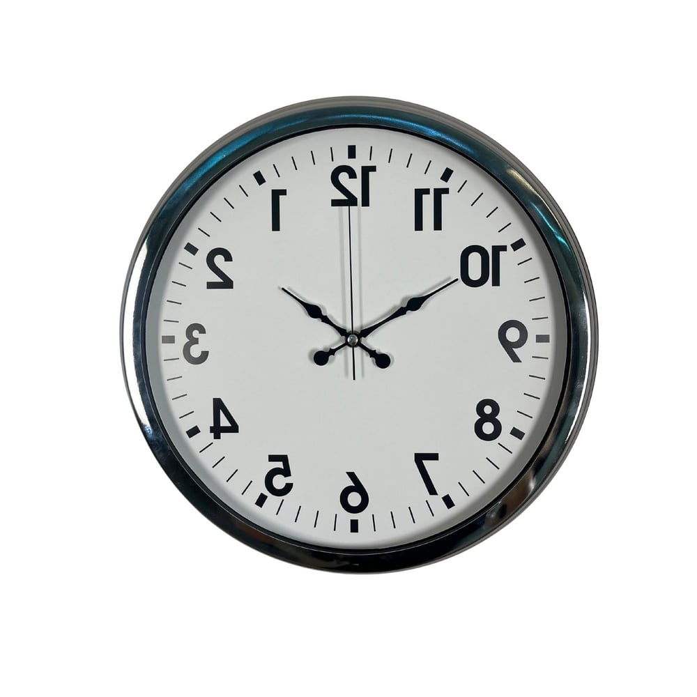 Krom Ters Zaman 40 x 40 Cm Metal Duvar Saati