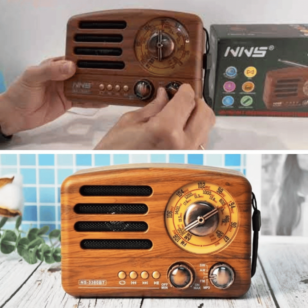 Küçük Boy Retro, Nostaljik, Ahşap Tasarım Bluetooth Hoparlörlü, Şarjlı, Taşınabilir Büyük Döndürülebilen Düğmeli Fm/am Destekli Radyo Ns3380 Bx40