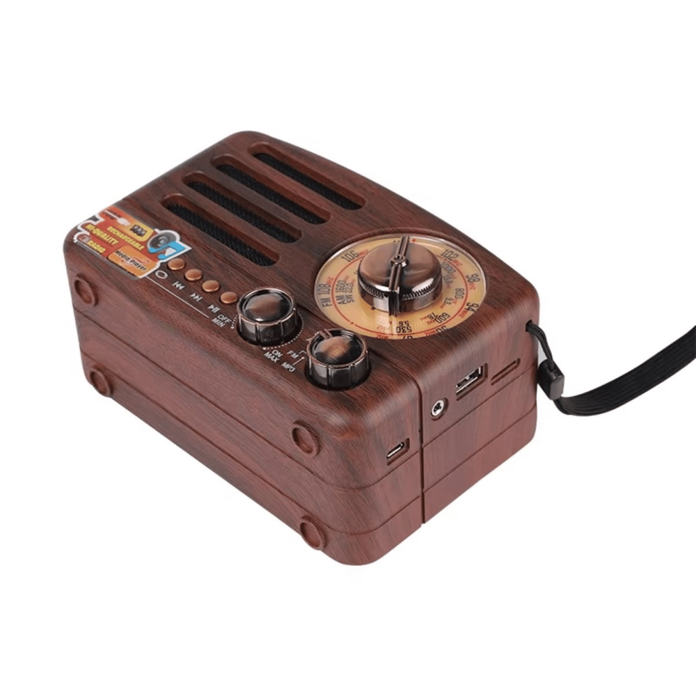 Küçük Boy Retro, Nostaljik, Ahşap Tasarım Bluetooth Hoparlörlü, Şarjlı, Taşınabilir Büyük Döndürülebilen Düğmeli Fm/am Destekli Radyo Ns3380 Bx40