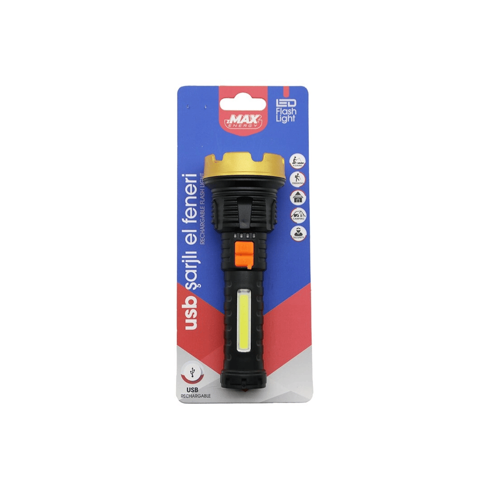 Küçük=15cm 2in1= Osl Led - Cob Led Usb Şarjlı El Feneri 3-kademe Işık - Flaşör Şarj Gösterge Bx40