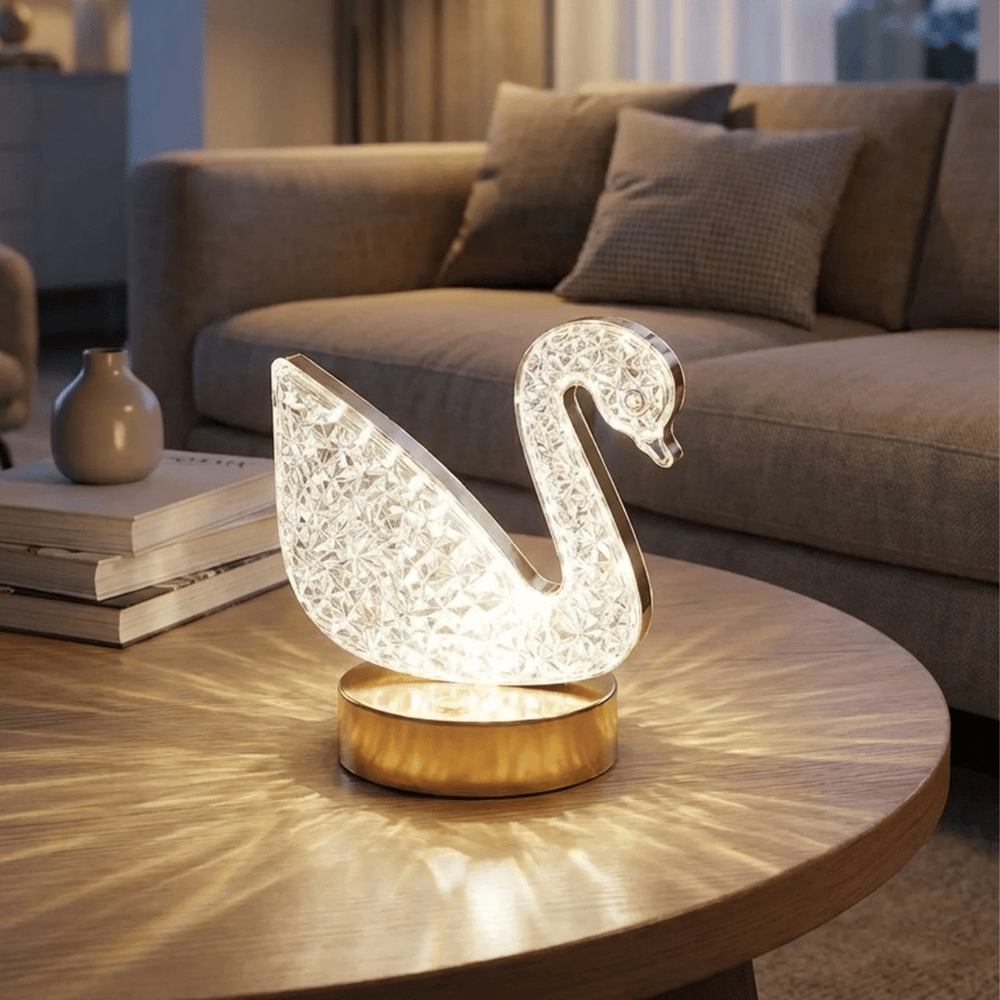 Kuğu Model Kristal Led Masa Lambası – Dokunmatik, 3 Renk Işık Modlu, Şarjlı Mini Dekoratif Gece Lambası Bx40