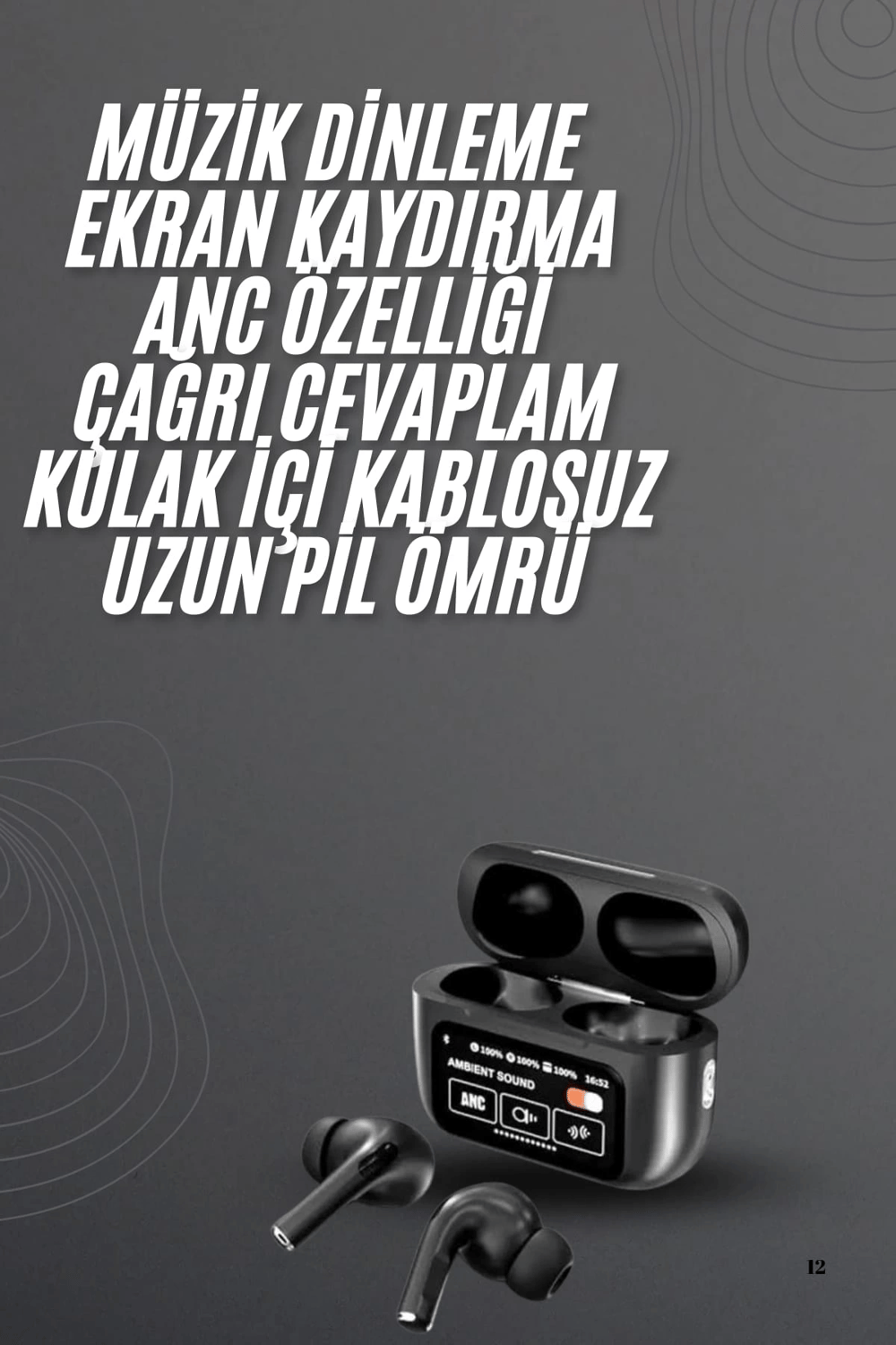 Kulak İçi Bluetooth Kulaklık Ekranlı Müzik Dinleme Çağrı Cevaplama Siyah