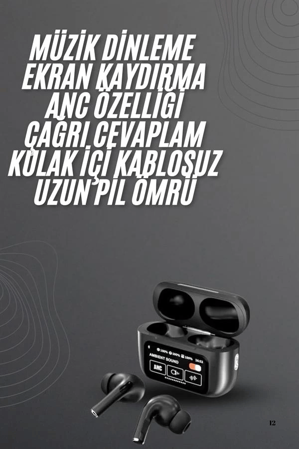Kulak İçi Bluetooth Kulaklık Ekranlı Müzik Dinleme Çağrı Cevaplama Siyah